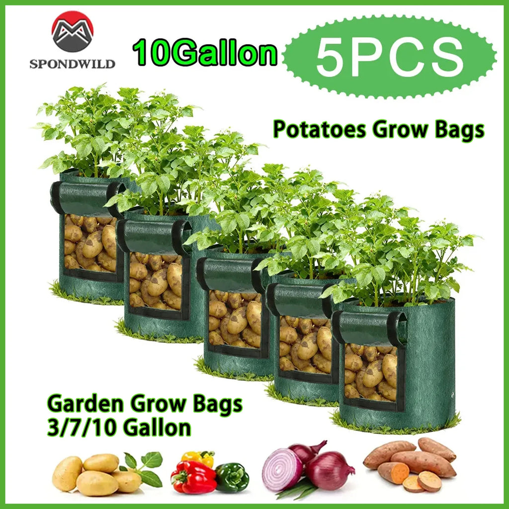 Fabric Grow Bags for Vegetables, 3, 7 or 10 Gallon, 2 or 5 Pack