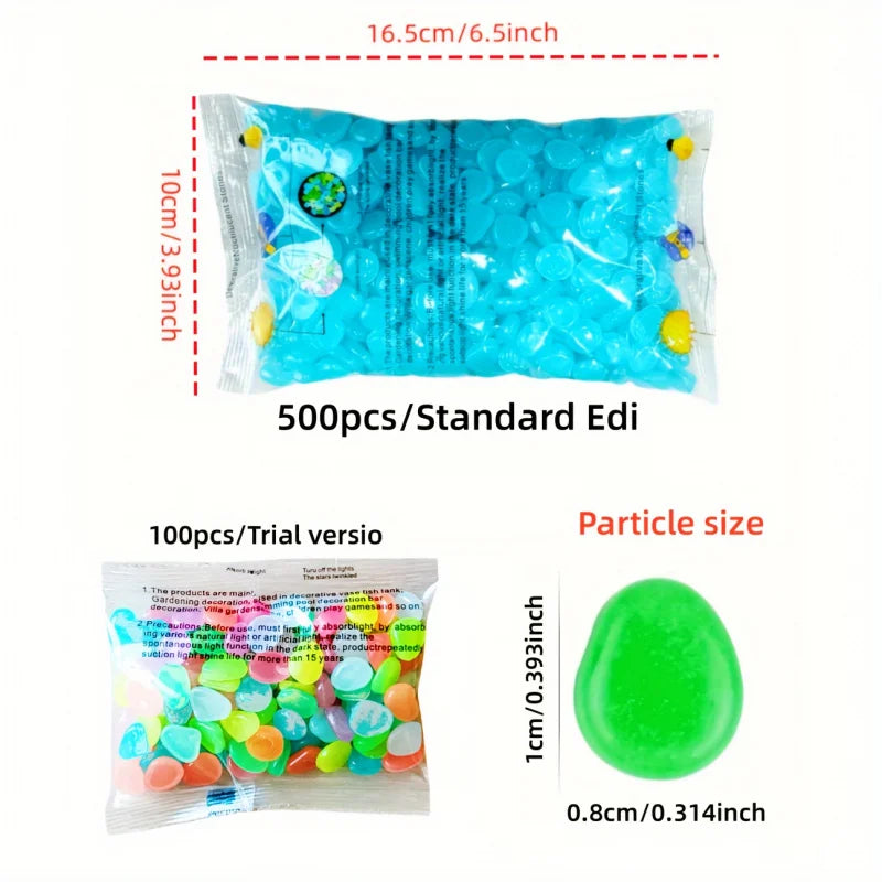 Glow-in-the-Dark Decorative Pebbles, 100 or 500 Pack
