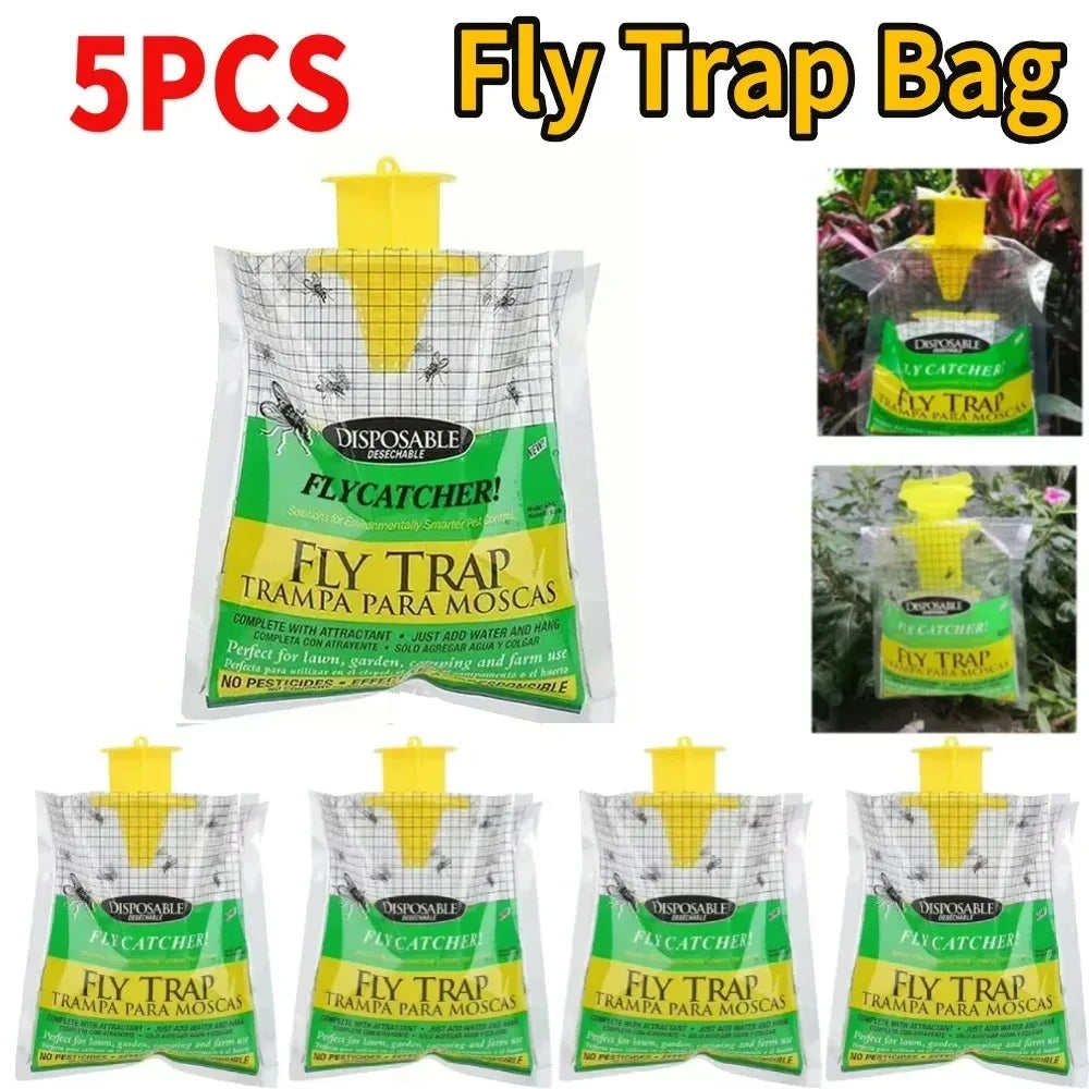 Hanging Fly Trap Bag with Fly Bait Disposable Flies Trap Non-Toxic Mosquito Trap Catcher Fly Wasp Insect Bug Killer Outdoor