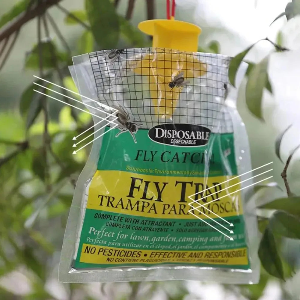 Hanging Fly Trap Bag with Fly Bait Disposable Flies Trap Non-Toxic Mosquito Trap Catcher Fly Wasp Insect Bug Killer Outdoor