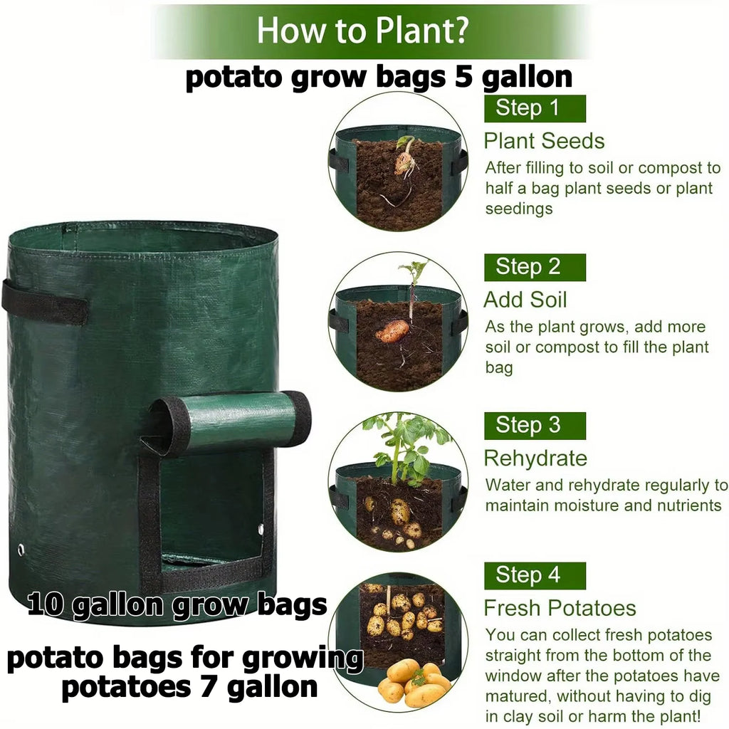 Fabric Grow Bags for Vegetables, 3, 7 or 10 Gallon, 2 or 5 Pack