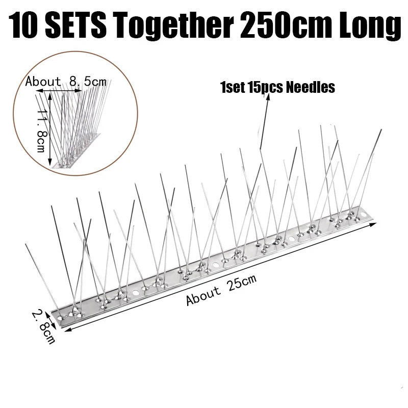 Stainless Steel Bird Spikes, 25, 33 or 50 cm, 5 or 10 Sets