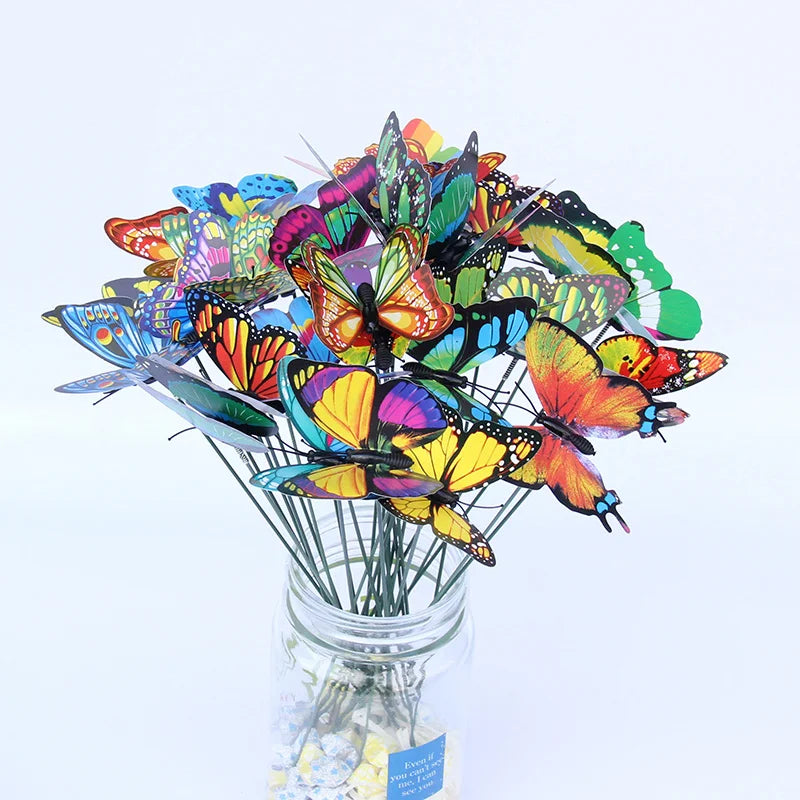 10pcs Colorful Butterfly Stakes, 3D Artificial Butterfly Decor, Garden & Patio Decor, Random Pattern