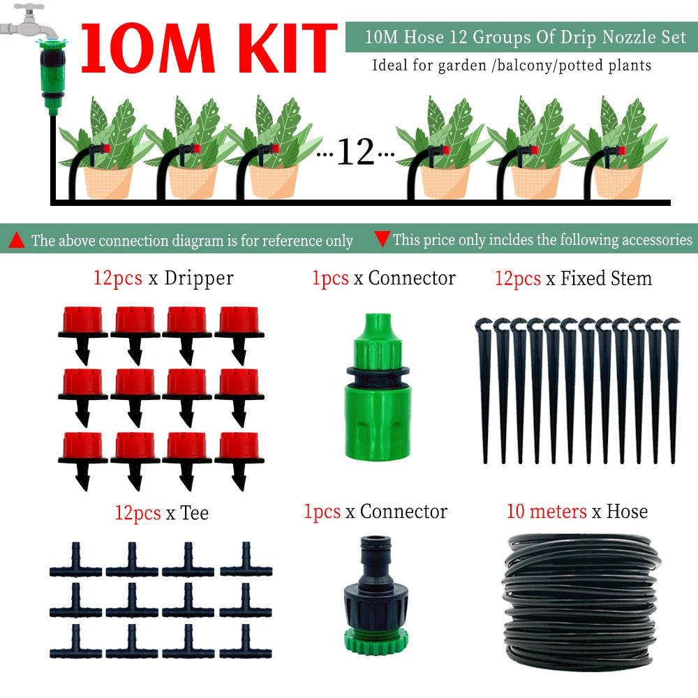 Greenhouse 10M-30M DIY Drip Irrigation System Automatic Watering Garden Hose Micro Drip Watering Kits with Adjustable Drippers