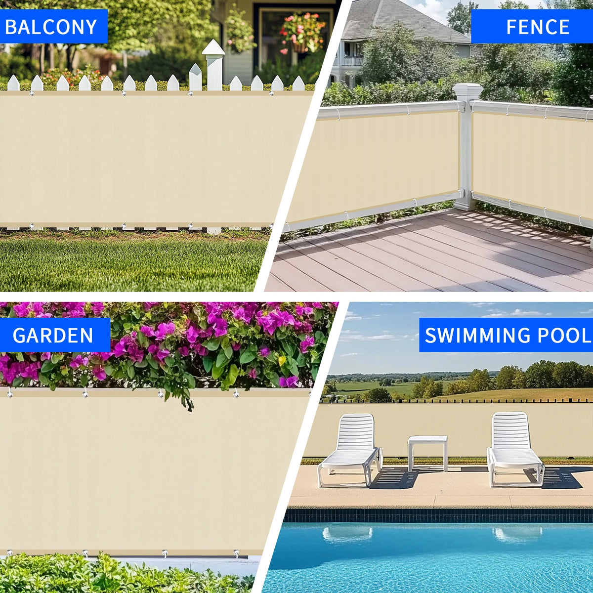Balcony Privacy Screen, Polyester Oxford Fabric, 75–90 cm High