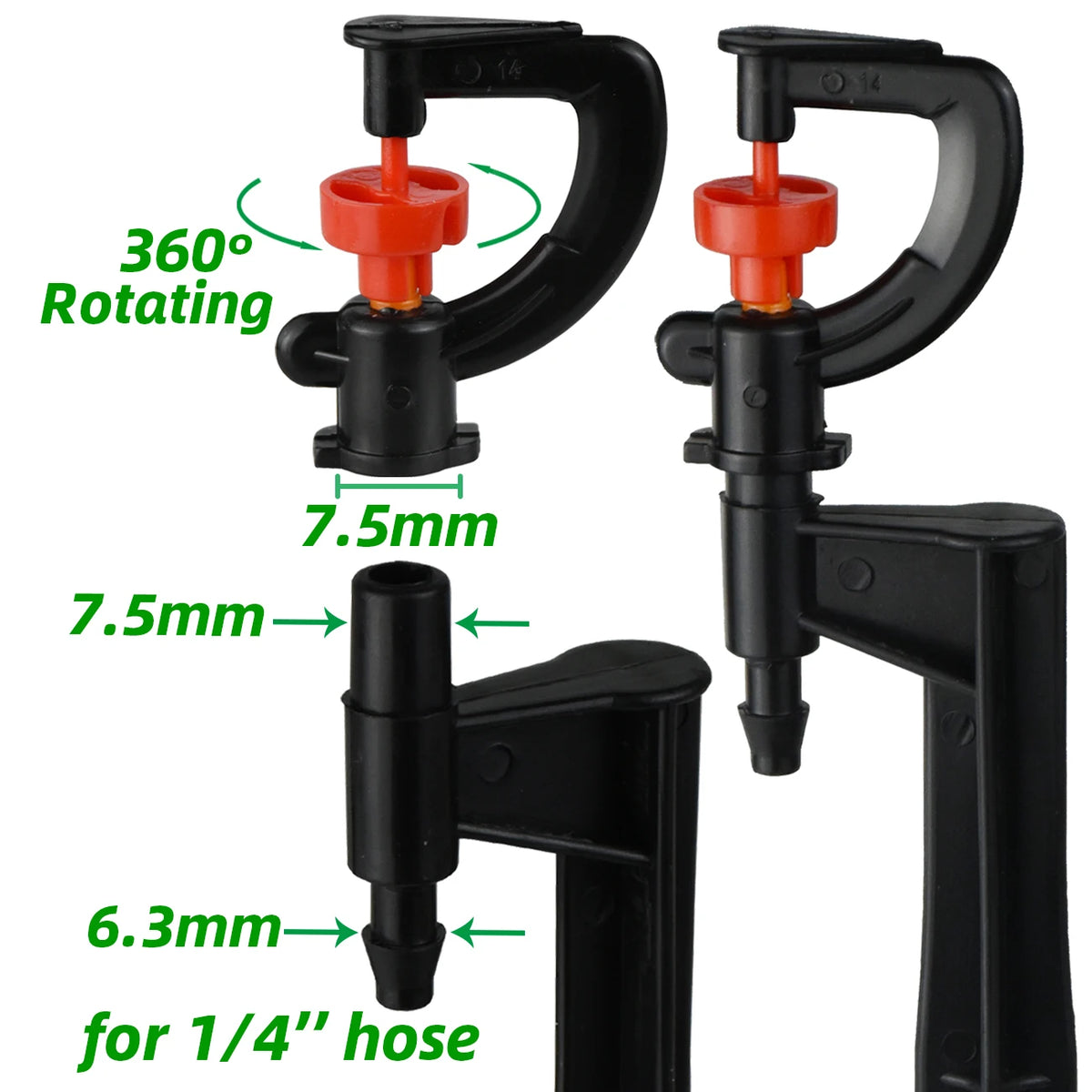 KESLA 5pc 360° Rotating Micro Watering Irrigation Sprinkler Sprayer on 20cm Stake 1/4" Barb Connector Lawn Farm Greenhouse Plant