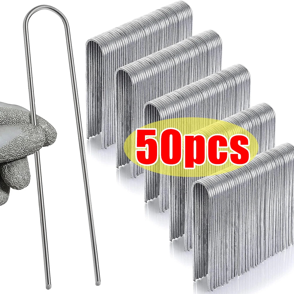 U-type Garden Staples Heavy-duty Fence Tubing Stakes Sod Pins Galvanized Landscape Spike for Holding Lawns Barrier Ground Nail