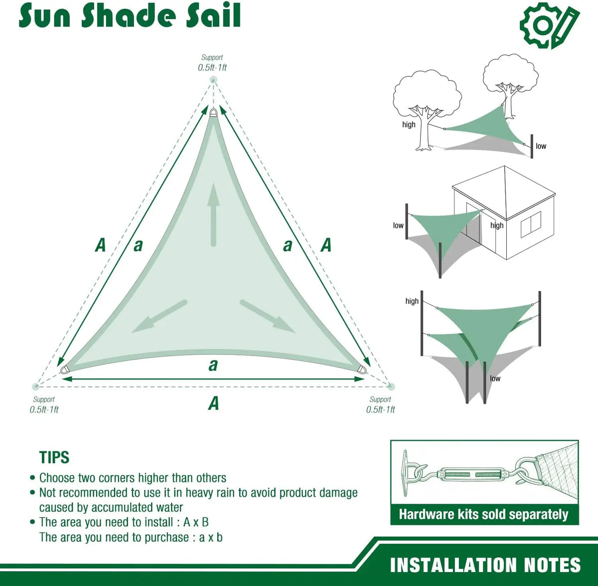 Triangle Shade Sail with Ropes, 2–7 m, Multiple Colors