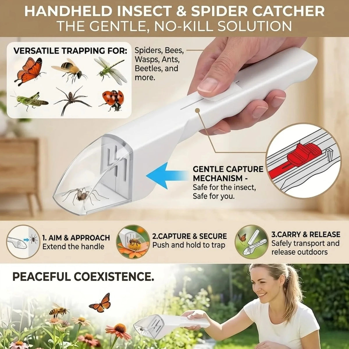 Handheld Insect Catcher Portable Transparent Insect Trap Outdoor Exploration Insect Observation Box Bug Clip Safe Capture Tool