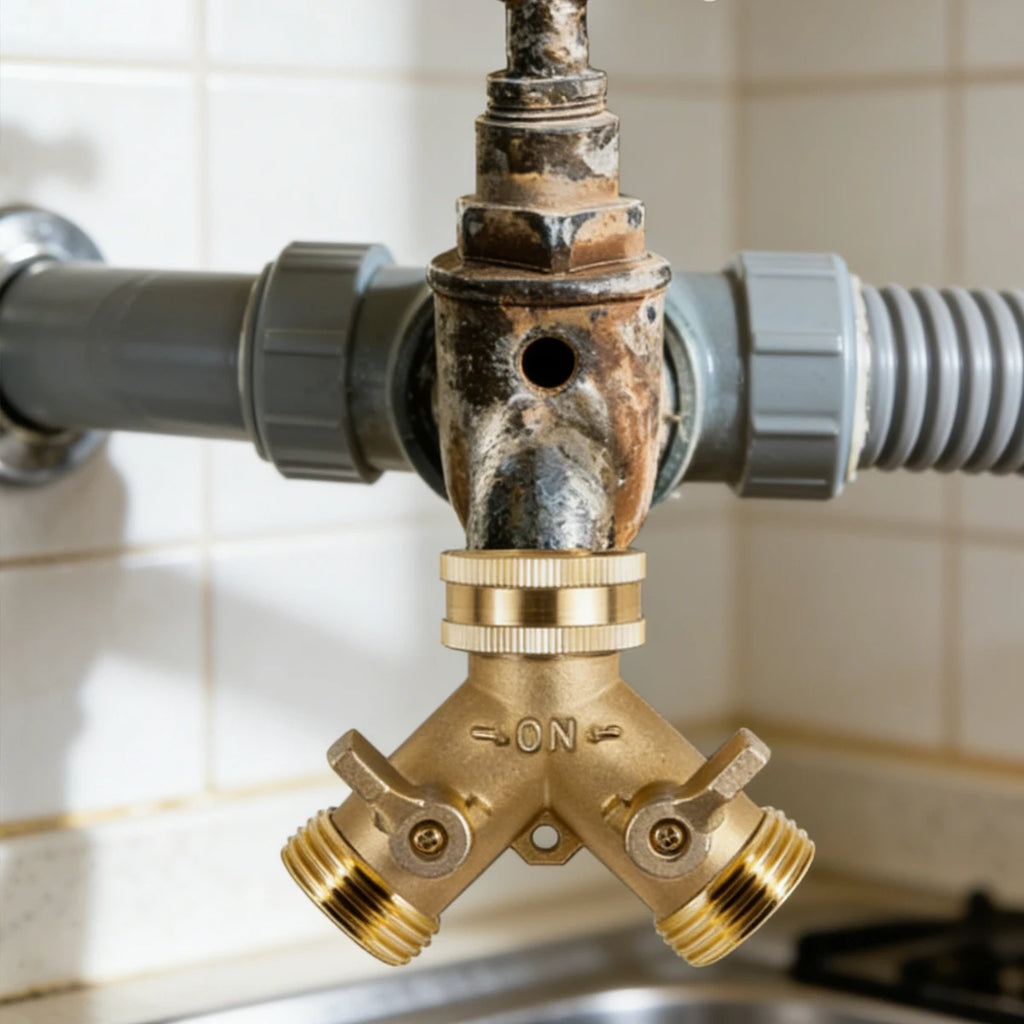 Copper Pipe Connection Brass Faucet Tap Faucet Splitter Garden Watering Fittings Tool 3/4 Inch Connector Piping Adapter Supplies
