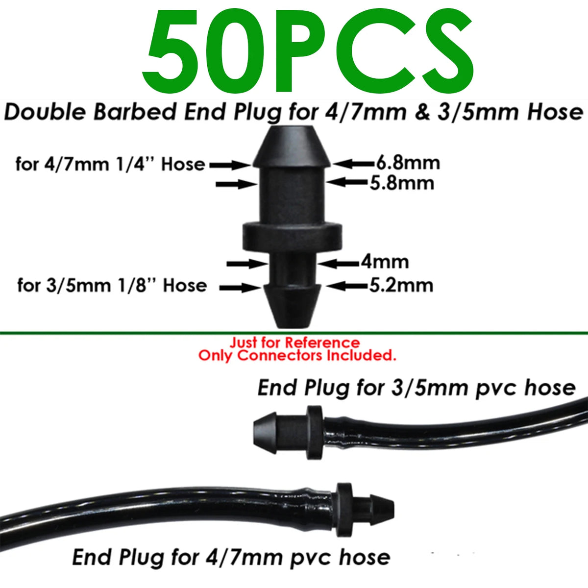 50pcs 1/8'' Barbed 3-Way Tee Connector for 3/5mm Micro Drip Irrigation Tubing Hose Couplings Watering Pipe Garden Tools