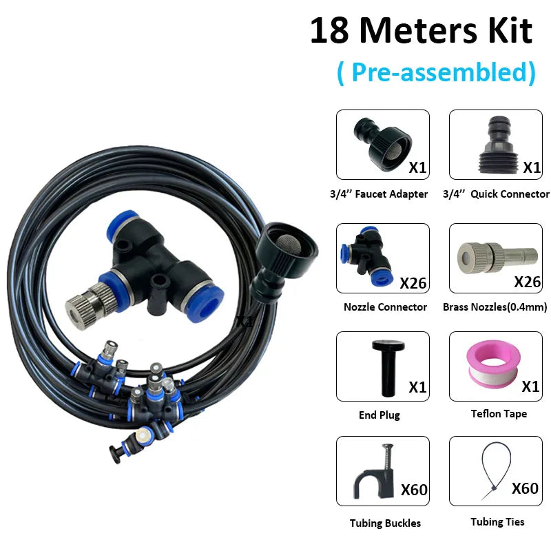 Outdoor Cooling Patio Misting System 6/9/12/15/18M Nebulizer Terrace Mister for Hot Weather Relief