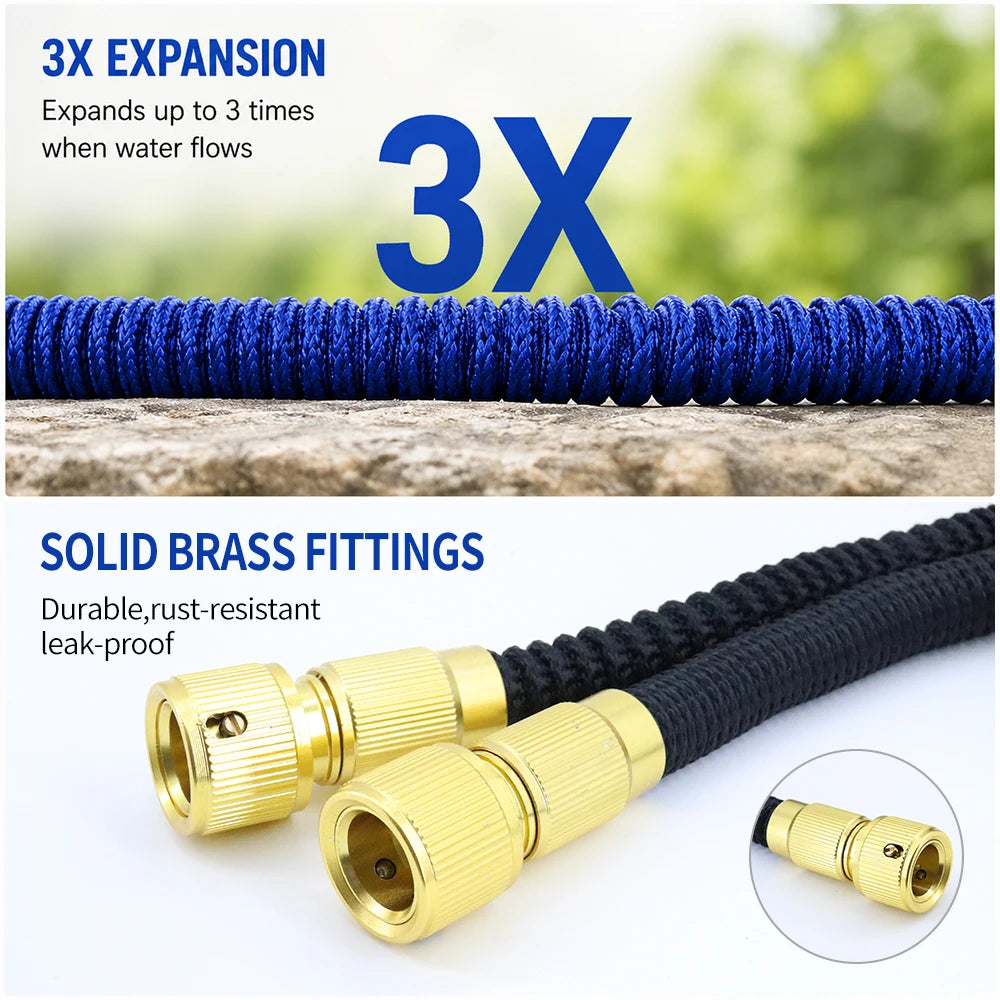 3X Telescopic TPE Water Hose Copper Plated Garden Hose for Car Wash Magic Telescopic Flexible Pipe Home Outdoor Watering