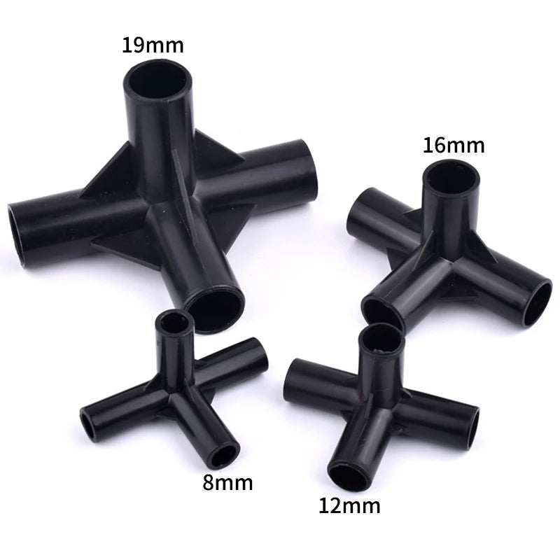 5Pcs Black Pipe Connector DIY Shelf Tent Fixed Connector Fittings I.D 8/12/16/19mm ABS Plastic Tee Four Way Elbow Straight Joint