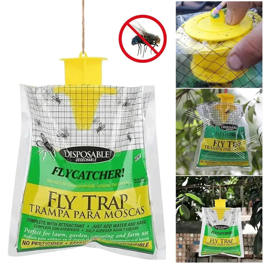 Hanging Fly Trap Bag with Fly Bait Disposable Flies Trap Non-Toxic Mosquito Trap Catcher Fly Wasp Insect Bug Killer Outdoor