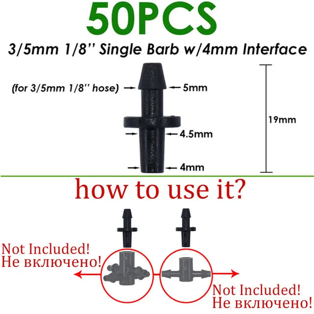 50pcs 1/8'' Barbed 3-Way Tee Connector for 3/5mm Micro Drip Irrigation Tubing Hose Couplings Watering Pipe Garden Tools