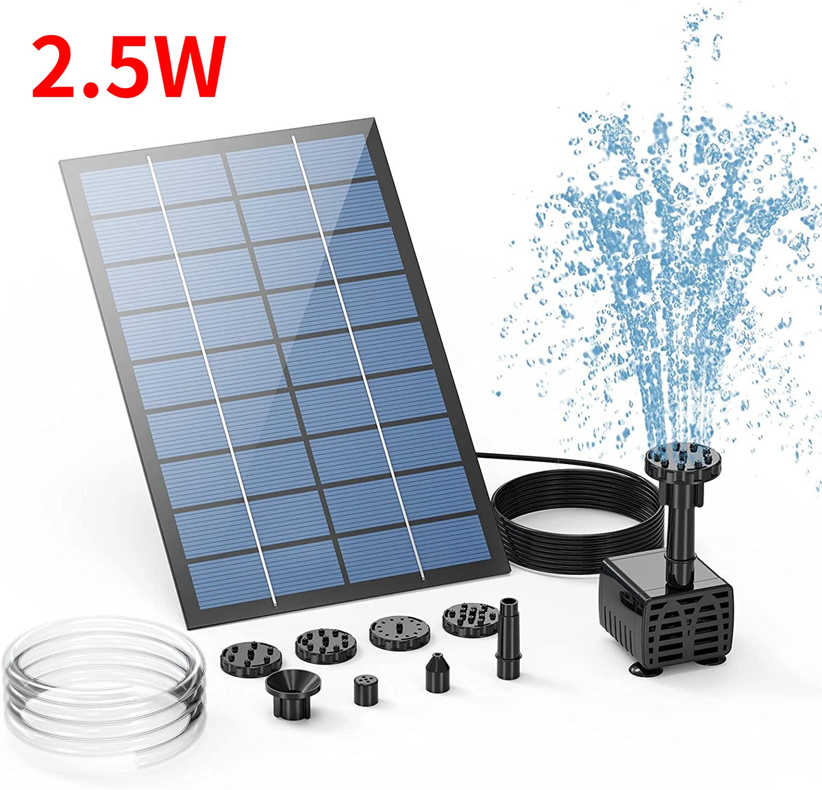 2.5W Solar Fountain Split Design with 6 Fountains and 4-foot Water Pipes for Outdoor Garden Solar Fountain Water Pump Decoration