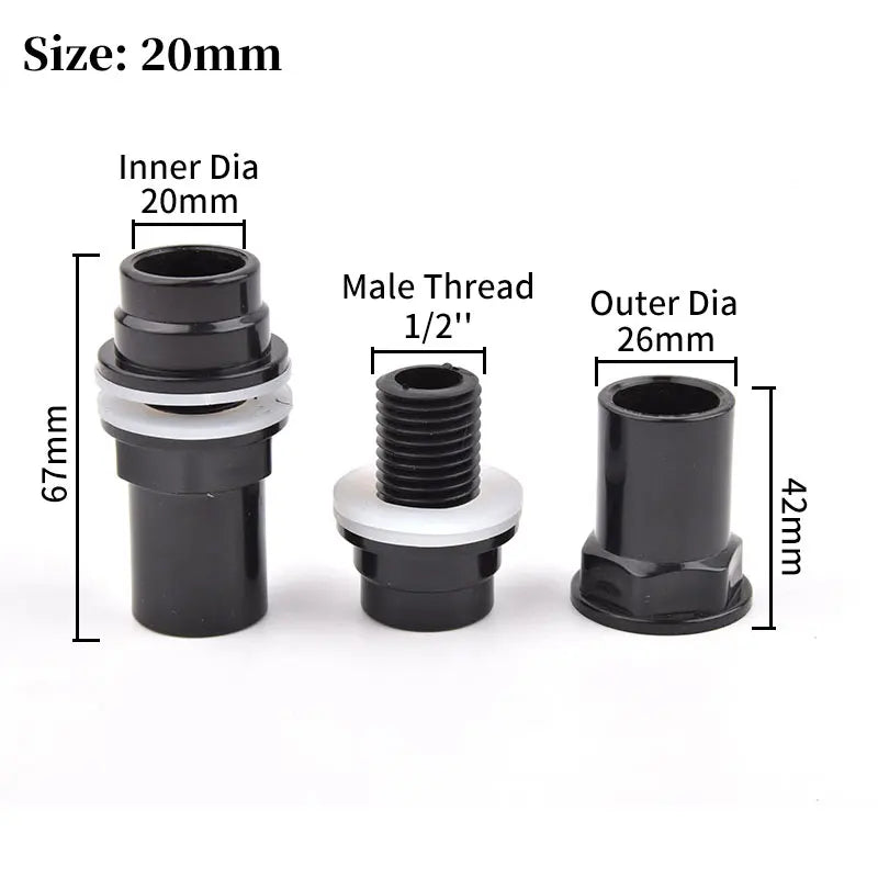 1Pc 20~50mm Black PVC Pipe Connector Aquarium Fish Tank Drain Inlet Outlet Joint Garden Irrigation Water Supply Pipe Fittings