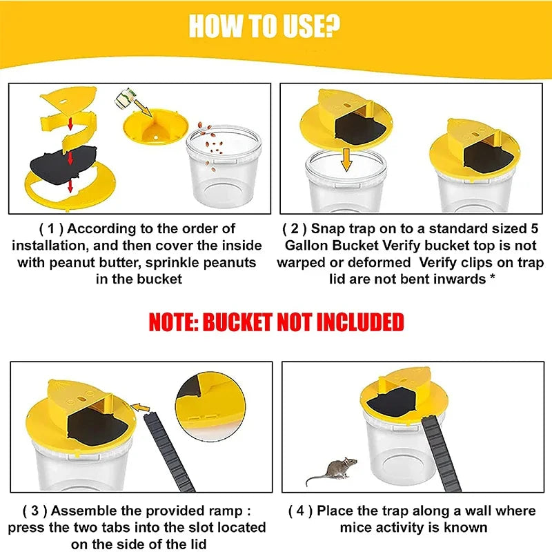 Bucket-Mount Flip-Lid Mouse Trap, Auto Reset