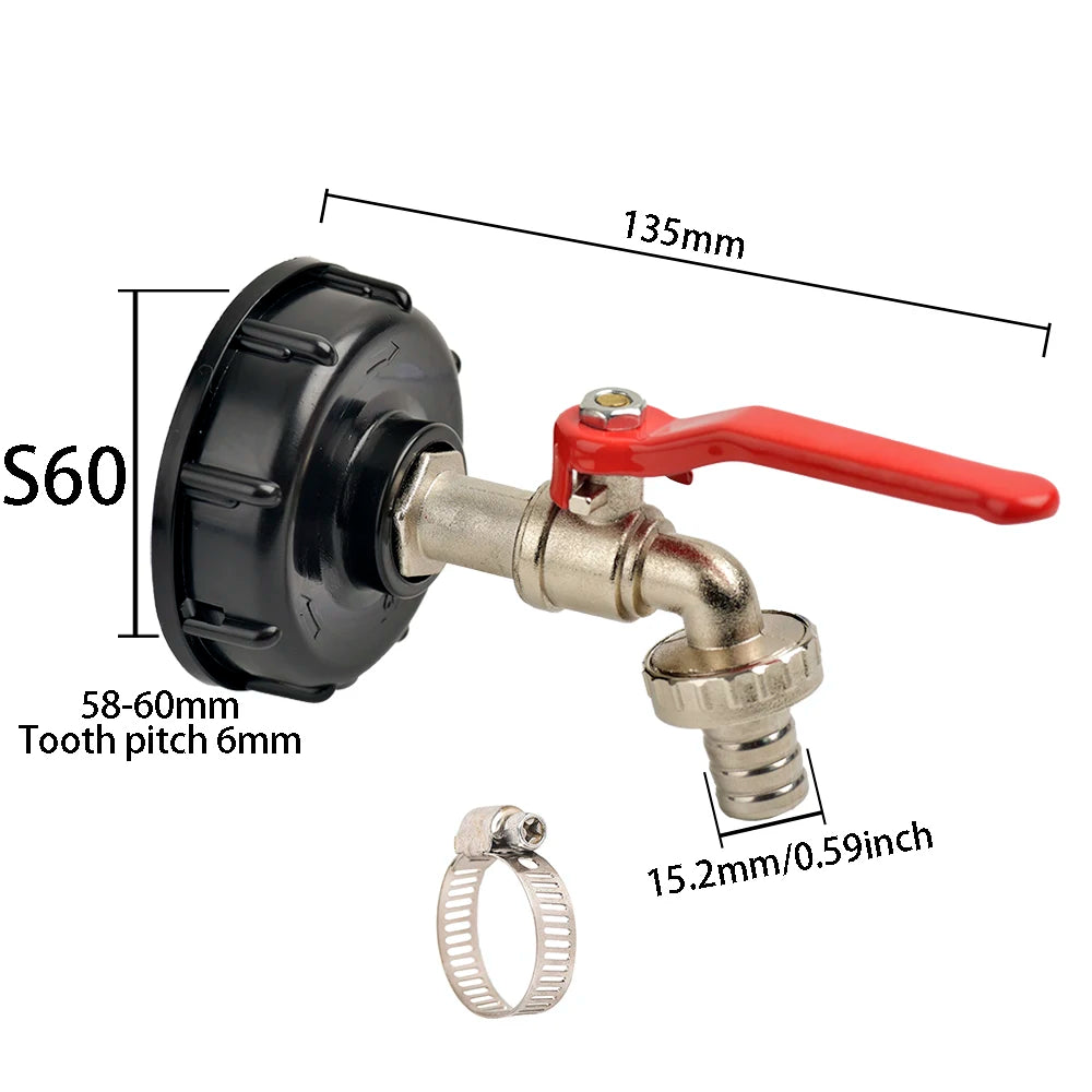 IBC Outlet Tap with 3/4 Inch Connector - Suitable for Most IBC Containers - EU Standard Outdoor Faucet for Water Tanks