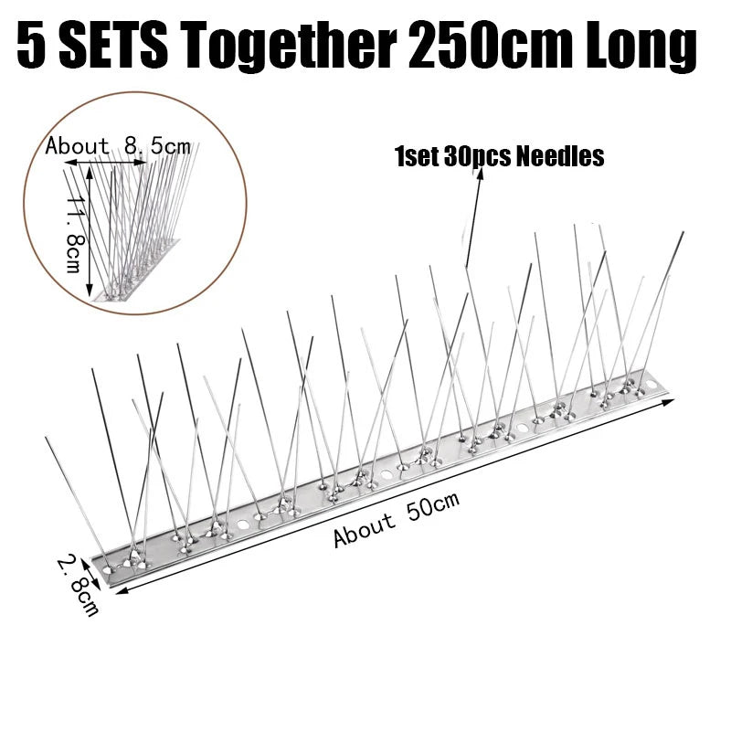 Stainless Steel Bird Spikes, 25, 33 or 50 cm, 5 or 10 Sets