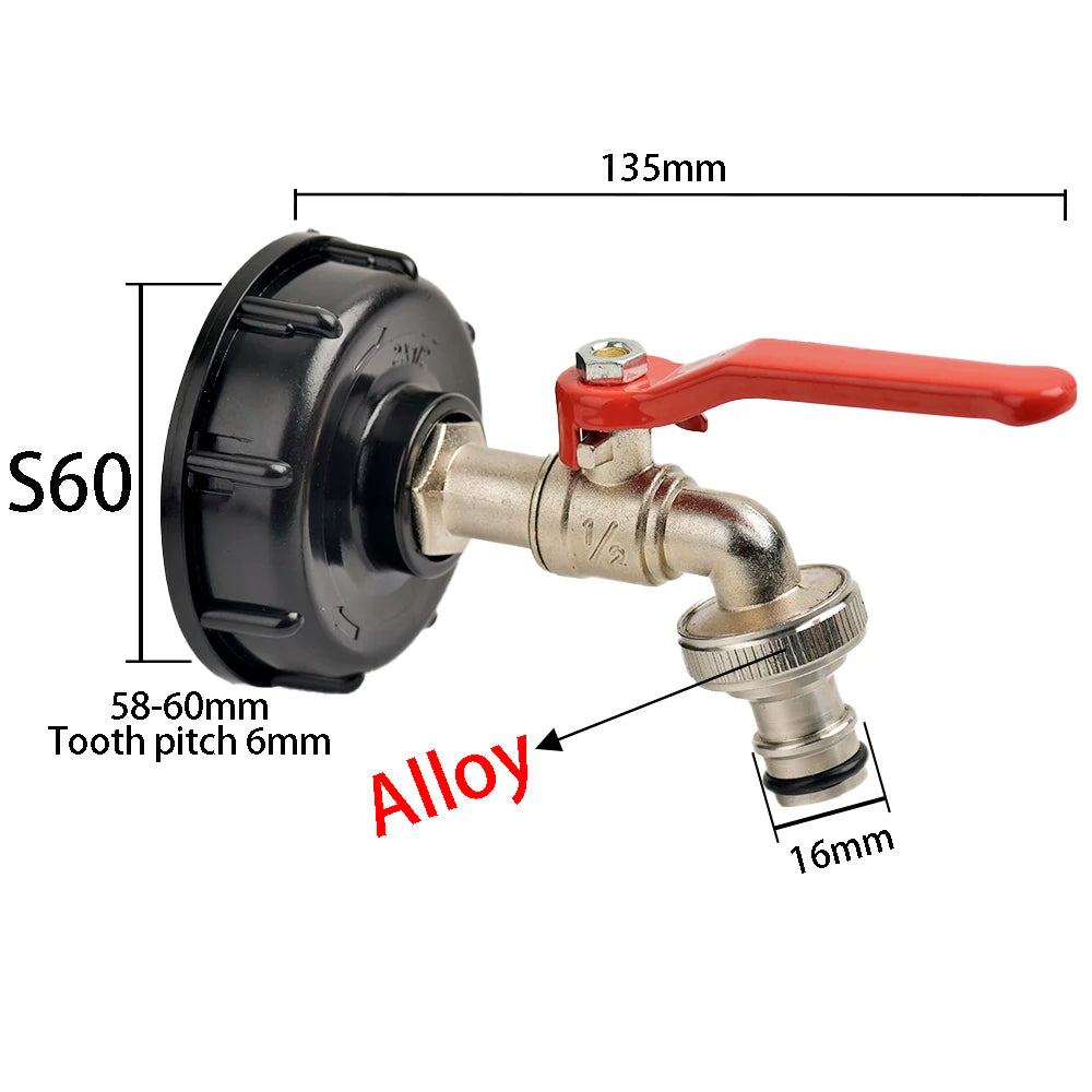 IBC Outlet Tap with 3/4 Inch Connector - Suitable for Most IBC Containers - EU Standard Outdoor Faucet for Water Tanks