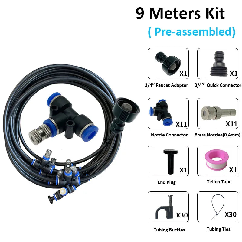 Outdoor Cooling Patio Misting System 6/9/12/15/18M Nebulizer Terrace Mister for Hot Weather Relief
