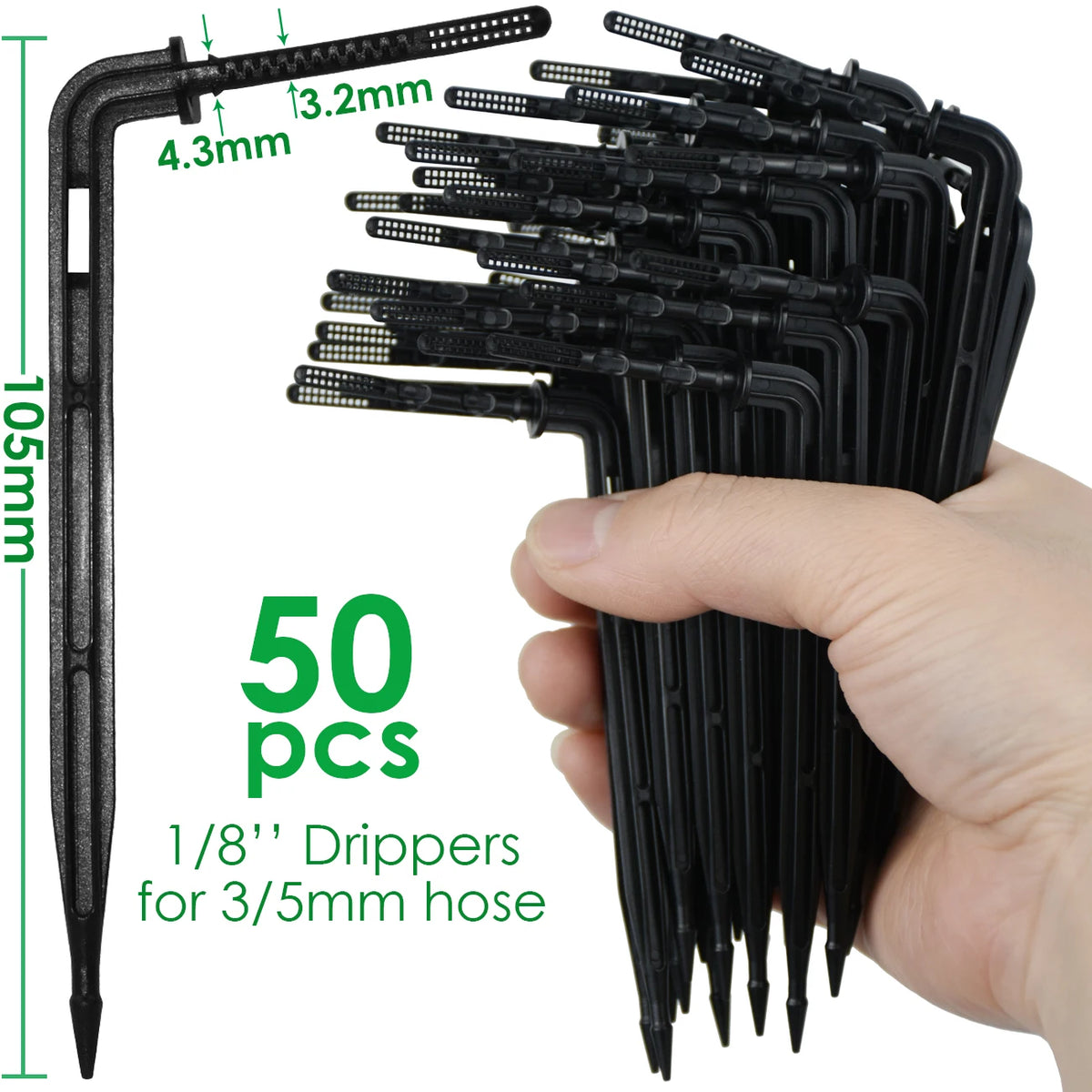50pcs 1/8'' Barbed 3-Way Tee Connector for 3/5mm Micro Drip Irrigation Tubing Hose Couplings Watering Pipe Garden Tools