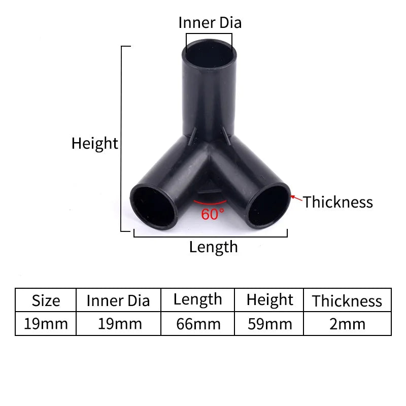 5Pcs Black Pipe Connector DIY Shelf Tent Fixed Connector Fittings I.D 8/12/16/19mm ABS Plastic Tee Four Way Elbow Straight Joint