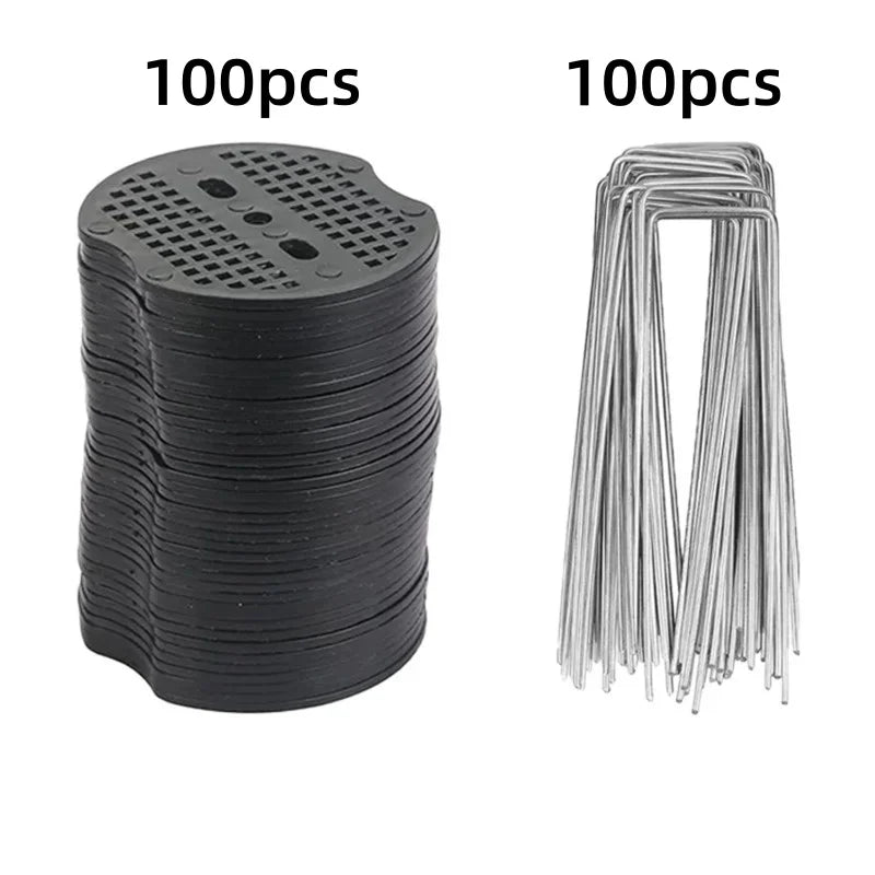 100-400Pcs U-shaped Ground Pegs with Buffer Washers Garden Pegs for Securing Weed Landscape Fabric Netting Garden Lawn Accessory