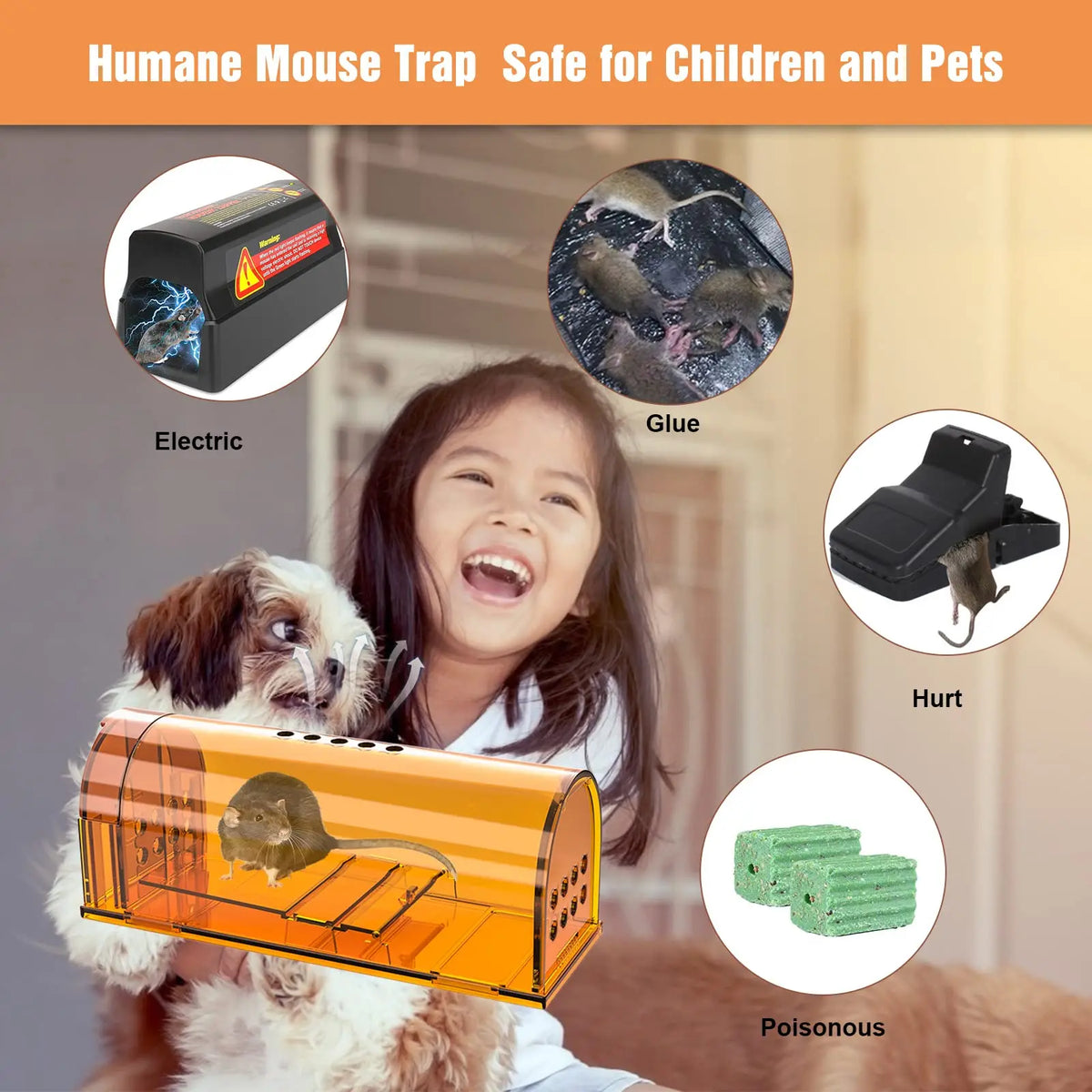 Reusable Live-Catch Mouse Trap Cage, 17 cm