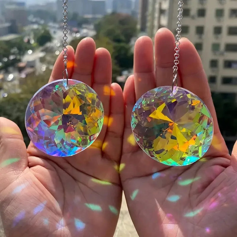 2pcs Crystal Sun Catcher Prism, Hanging Sun Catcher with Glass Prism, Rainbow Maker for Window, Balcony, Kitchen, Garden Decorat