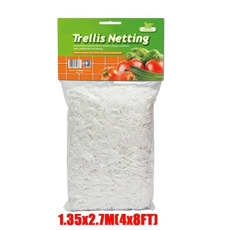 White Polyester Trellis Netting for Climbing Vegetables, 4 × 8 ft to 10 × 30 ft