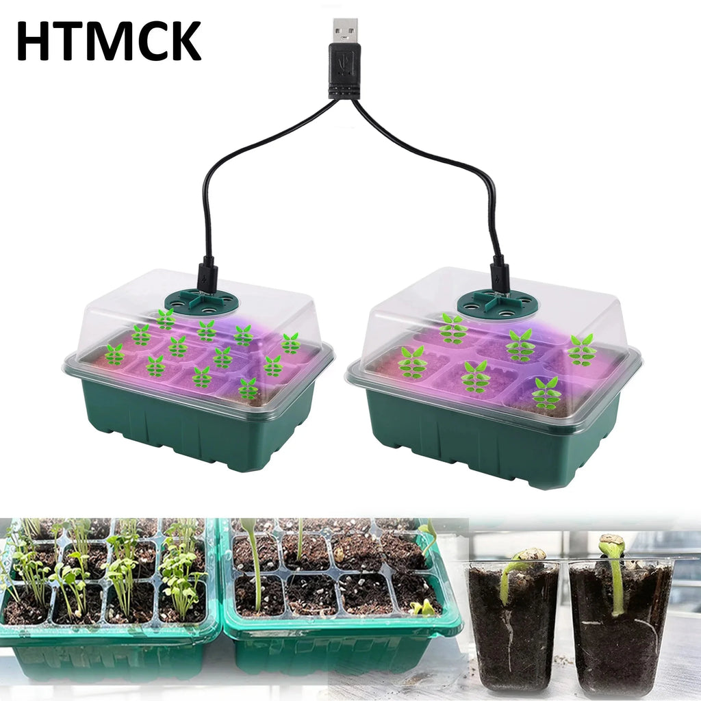 LED Grow Light Seed Starter Tray - 6/12/13 Cell Germination Nursery Box with Adjustable Ventilation And Humidity Cover for Seedl