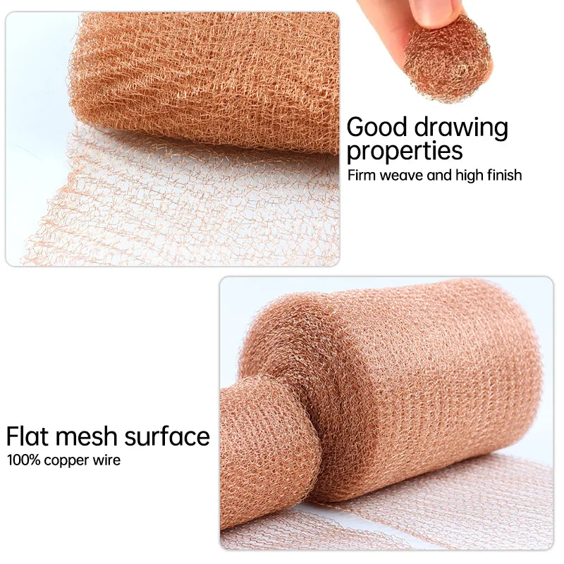 Copper Mesh Roll for Sealing Gaps, 12.7 cm Wide, 1–15 m