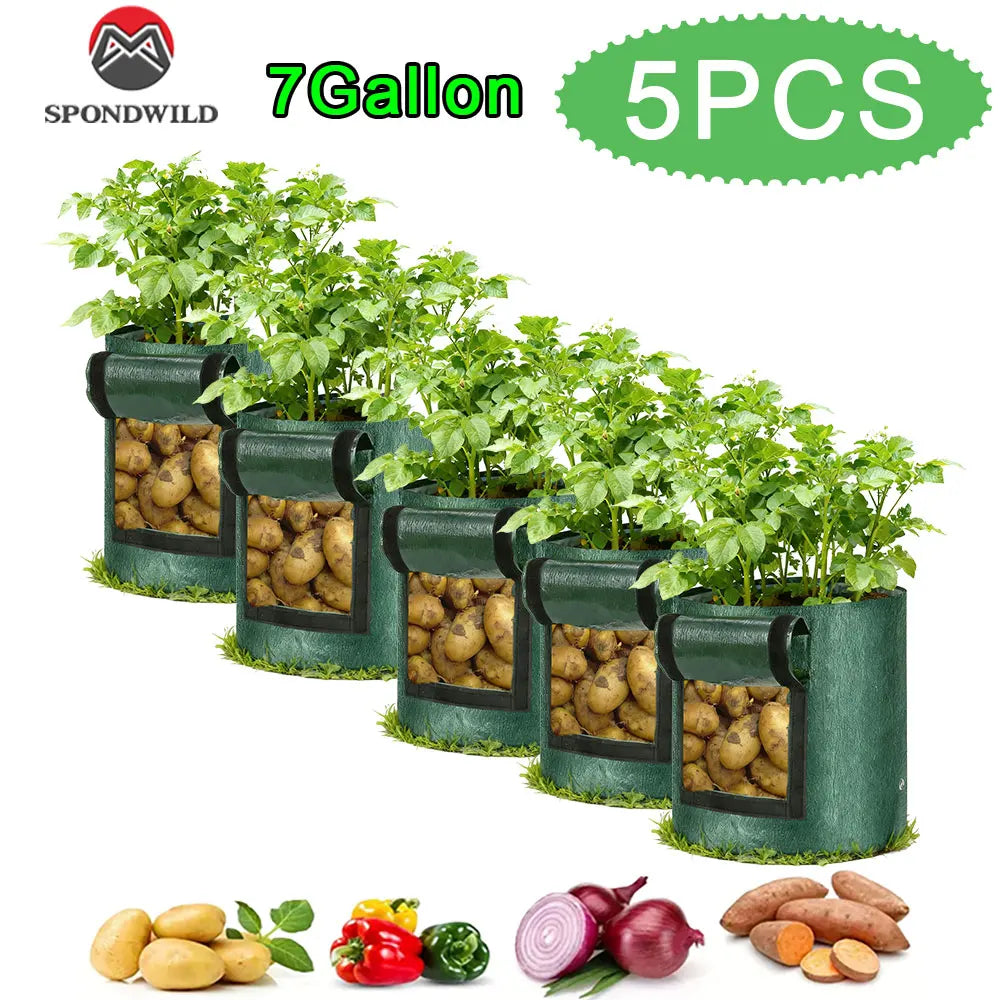 Fabric Grow Bags for Vegetables, 3, 7 or 10 Gallon, 2 or 5 Pack