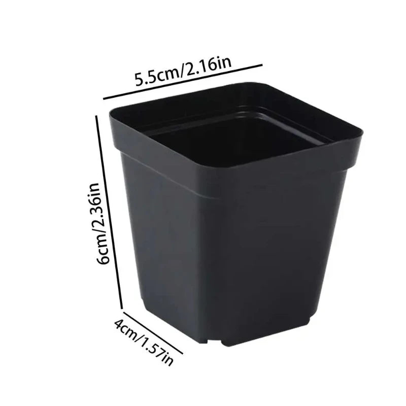 Square Plastic Seedling Pots with Drainage Holes, 50 Pack