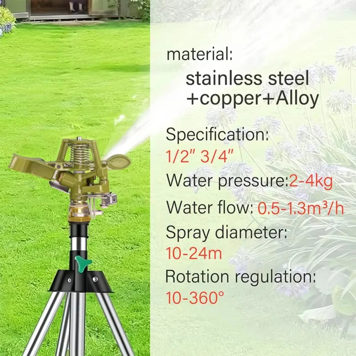 1/2" /3/4" Connections Metal 360° Rotating Pulsating Sprinkler Rocker Arm Fits for Lawn Garden Irrigation Sprinkler Rocker Arm