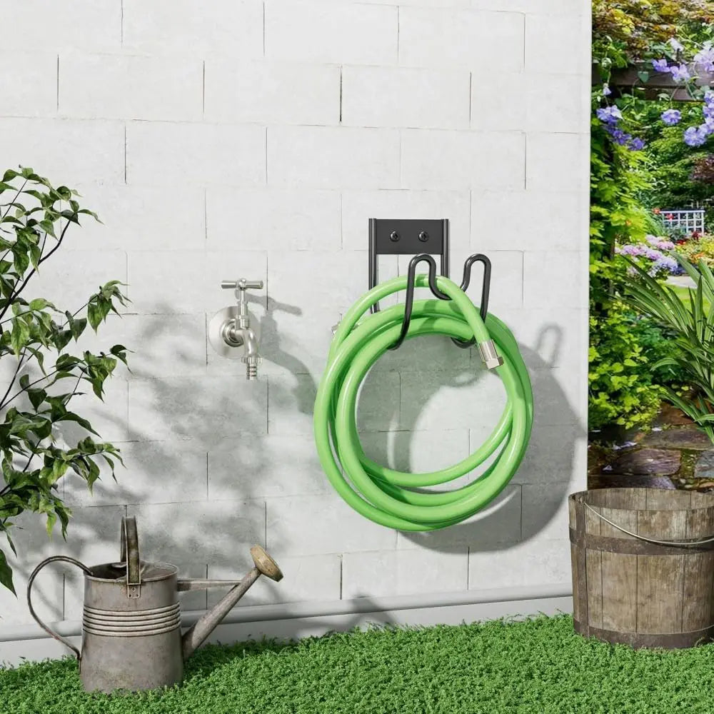Wall-Mounted Metal Garden Hose Hanger, Black