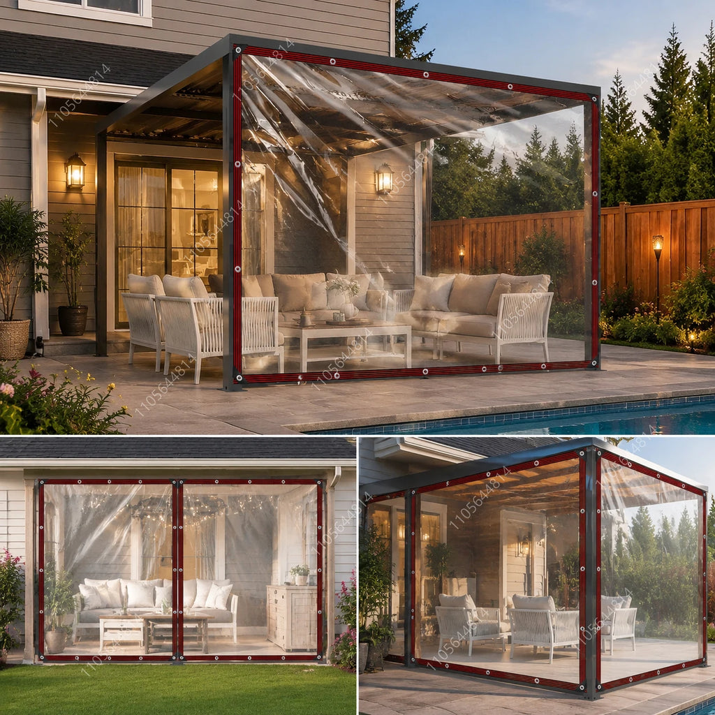 Clear PE Waterproof Tarpaulin Thick Transparent Plastic Sheet Reinforced Edge Outdoor Patio Sunroom Rain Dust Cover