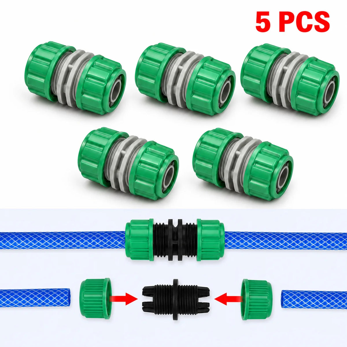 5-Piece Hose Connector Quick Connect Kit Connector Repair Irrigation Accessories Water Pipe Extension Connector Garden Drip Irri