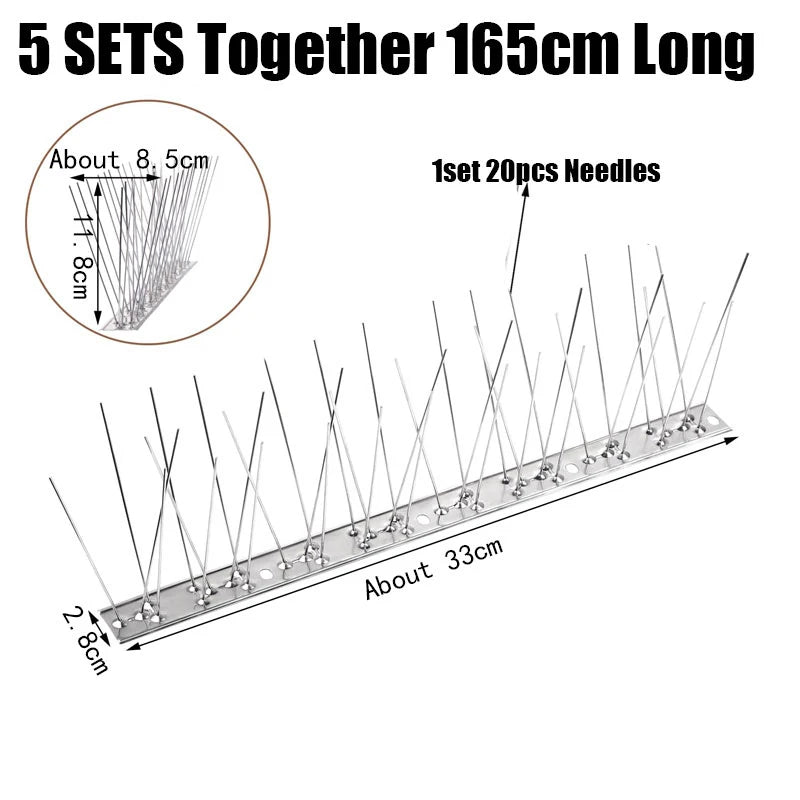 Stainless Steel Bird Spikes, 25, 33 or 50 cm, 5 or 10 Sets