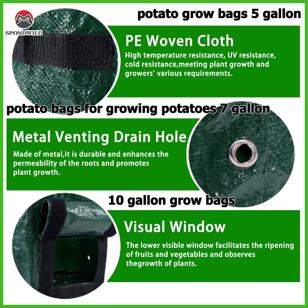 Fabric Grow Bags for Vegetables, 3, 7 or 10 Gallon, 2 or 5 Pack