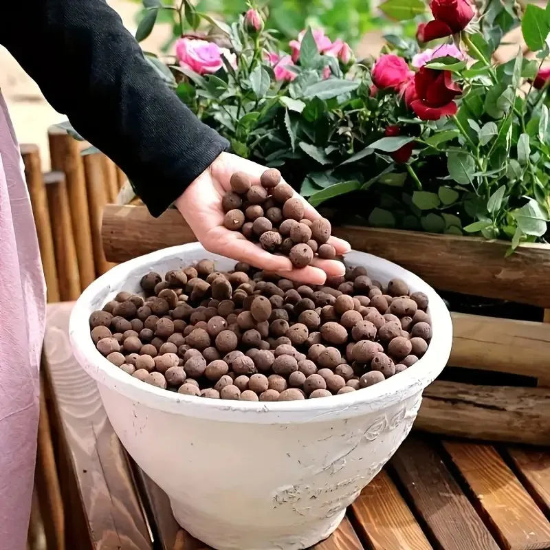 Garden Hydroponic Expanded Clay Pebbles – Organic Ceramic Oval Pellets for Pots, Planters,Orchids, Succulents, Bottom Drainage