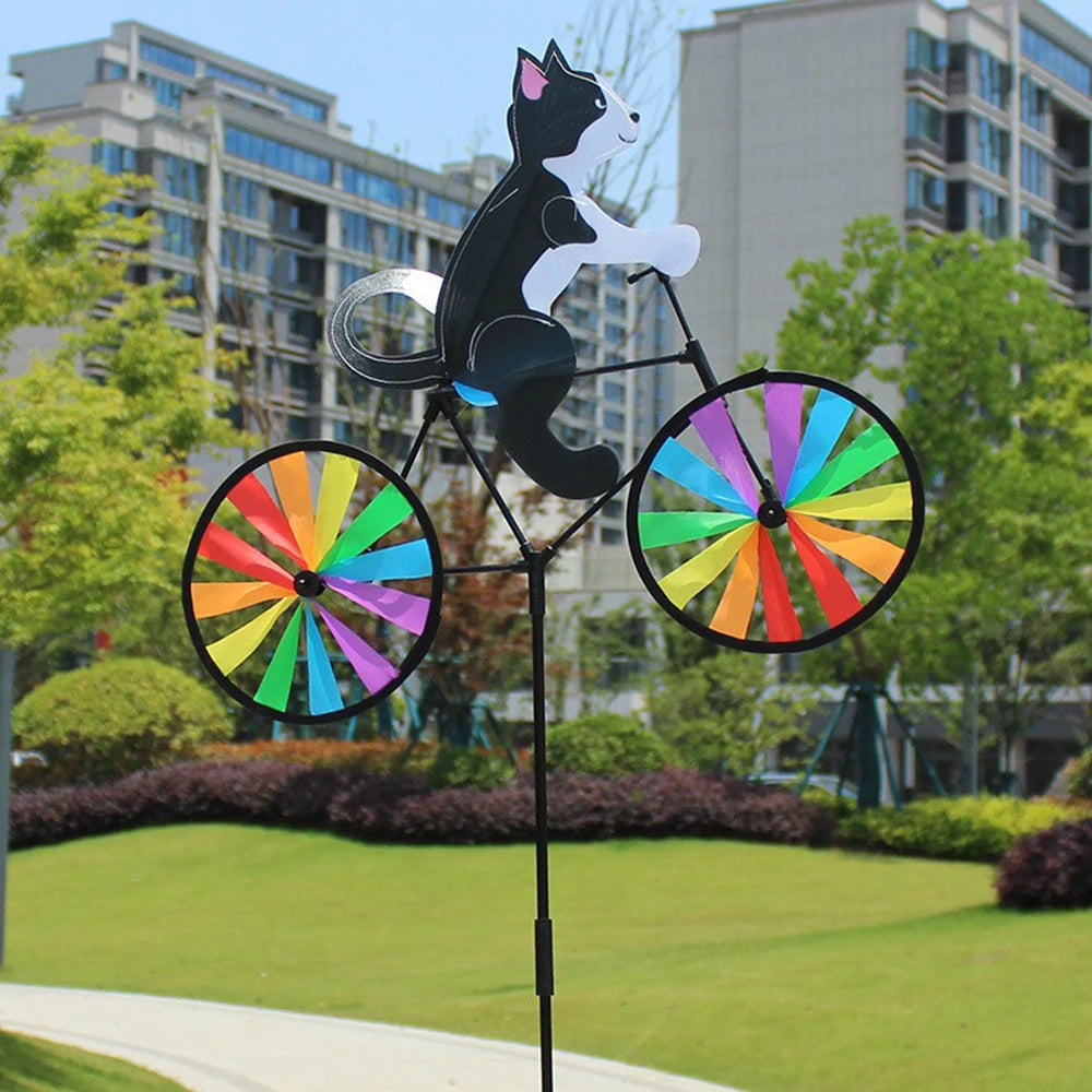 Animal Riding Three-dimensional Cartoon Modelling Windmill Creative Bicycle Wind Spinners Standing Pole Garden Yard Decoration