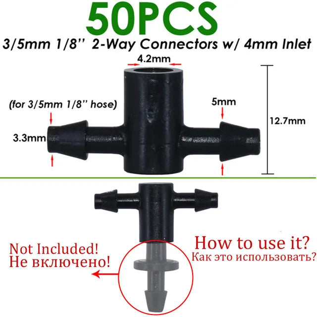 50pcs 1/8'' Barbed 3-Way Tee Connector for 3/5mm Micro Drip Irrigation Tubing Hose Couplings Watering Pipe Garden Tools