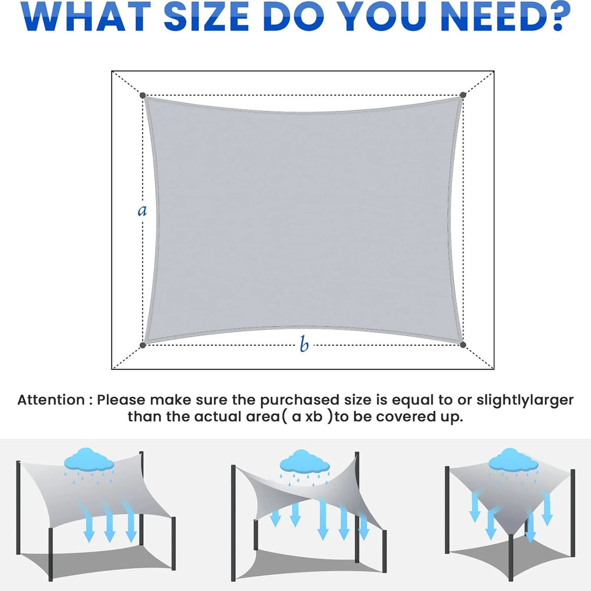 Shade Sail Canopy for Patio and Garden, Multiple Sizes and Colors