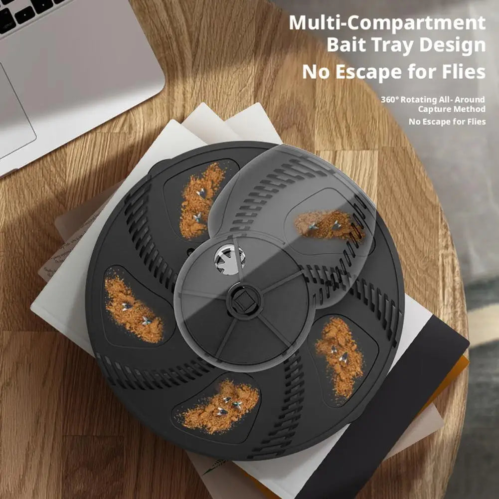 Automatic Rotating Fly Trap Electric Indoor Pest Catcher Transparent Removable Bait Box Device for Gnat Control Home Patios Tool
