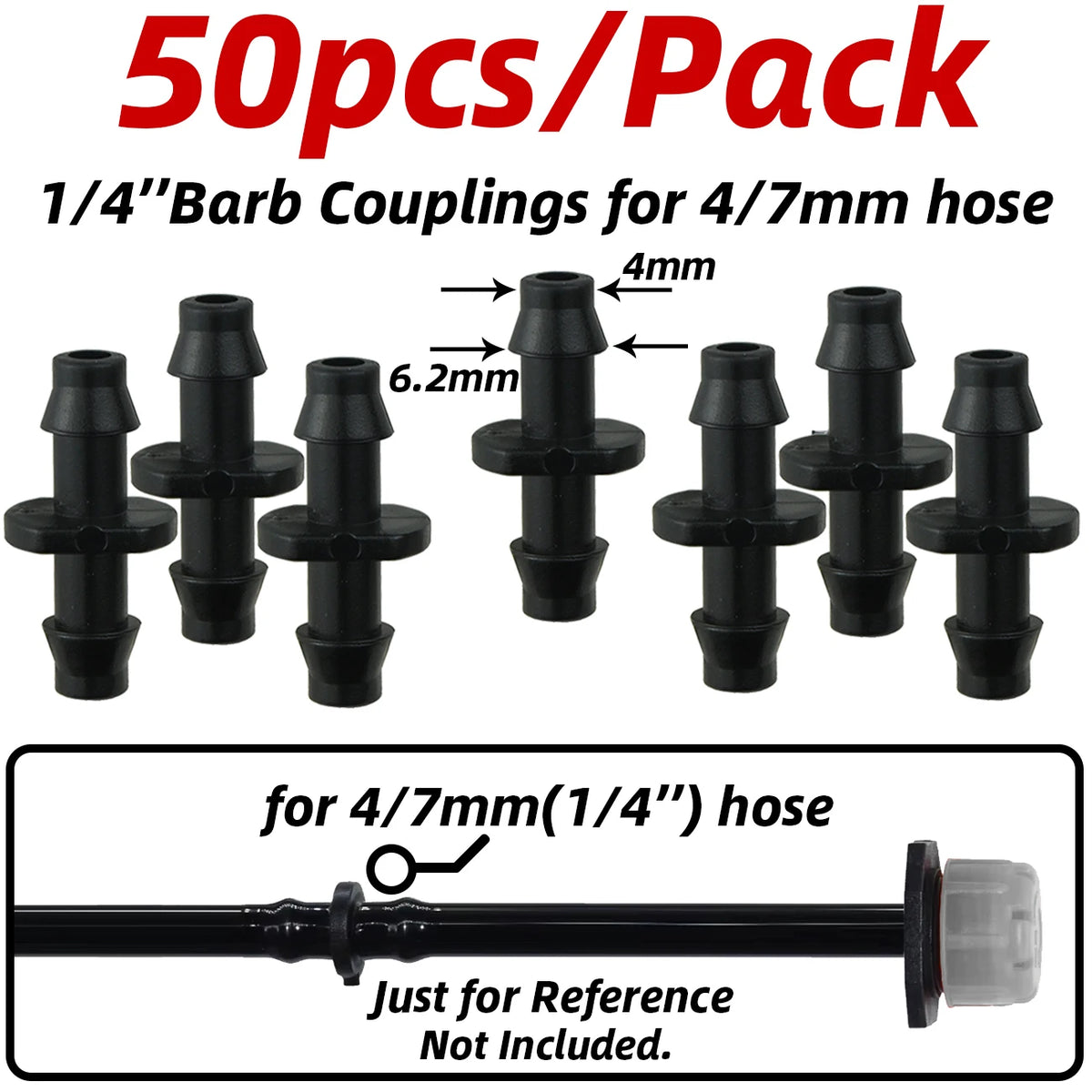 1-50pcs 4/7mm Barbed Connector Irrigation Fitting Drip Irrigation Connector 1/4'' Tubing Hose Fitting for Flower Pot Garden Lawn