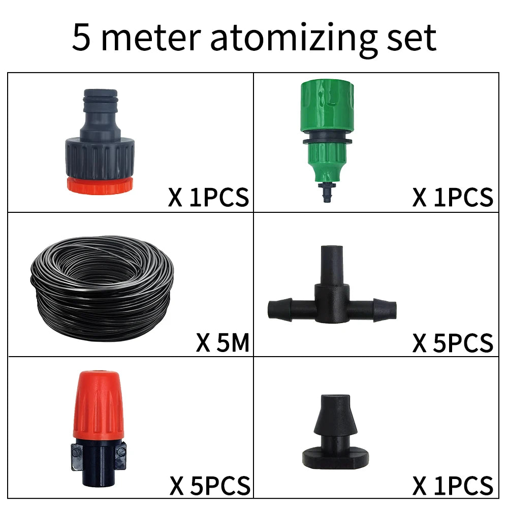 Fog Nozzles Irrigation Kit 5M-20M Garden Automatic Spray Misting Plant Watering System with 4/7 PE Hose and Connector